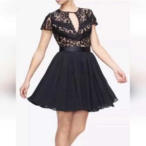 FAME AND PARTNERS Black Lace Keyhole Open Back Party Dress, US Size 10